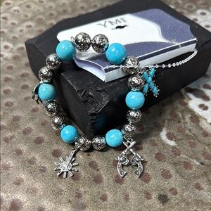 Turquoise and Silver Charm Bracelet